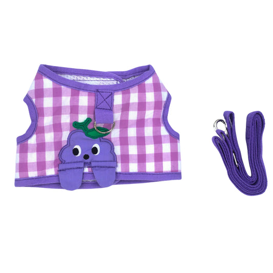 Pet Harness Set: Gingham Fruit-Themed Pet Harness and Leash